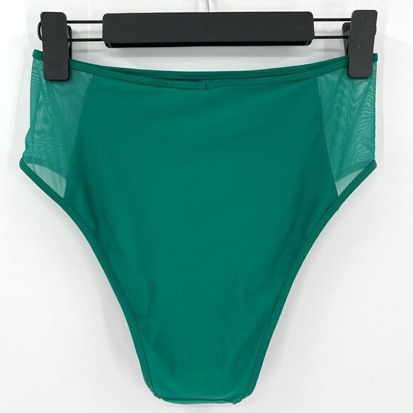 Aerie High Cut Cheeky Mesh Sides Bikini Bottom Women Medium Green New With‎ Tag - Picture 2 of 6
